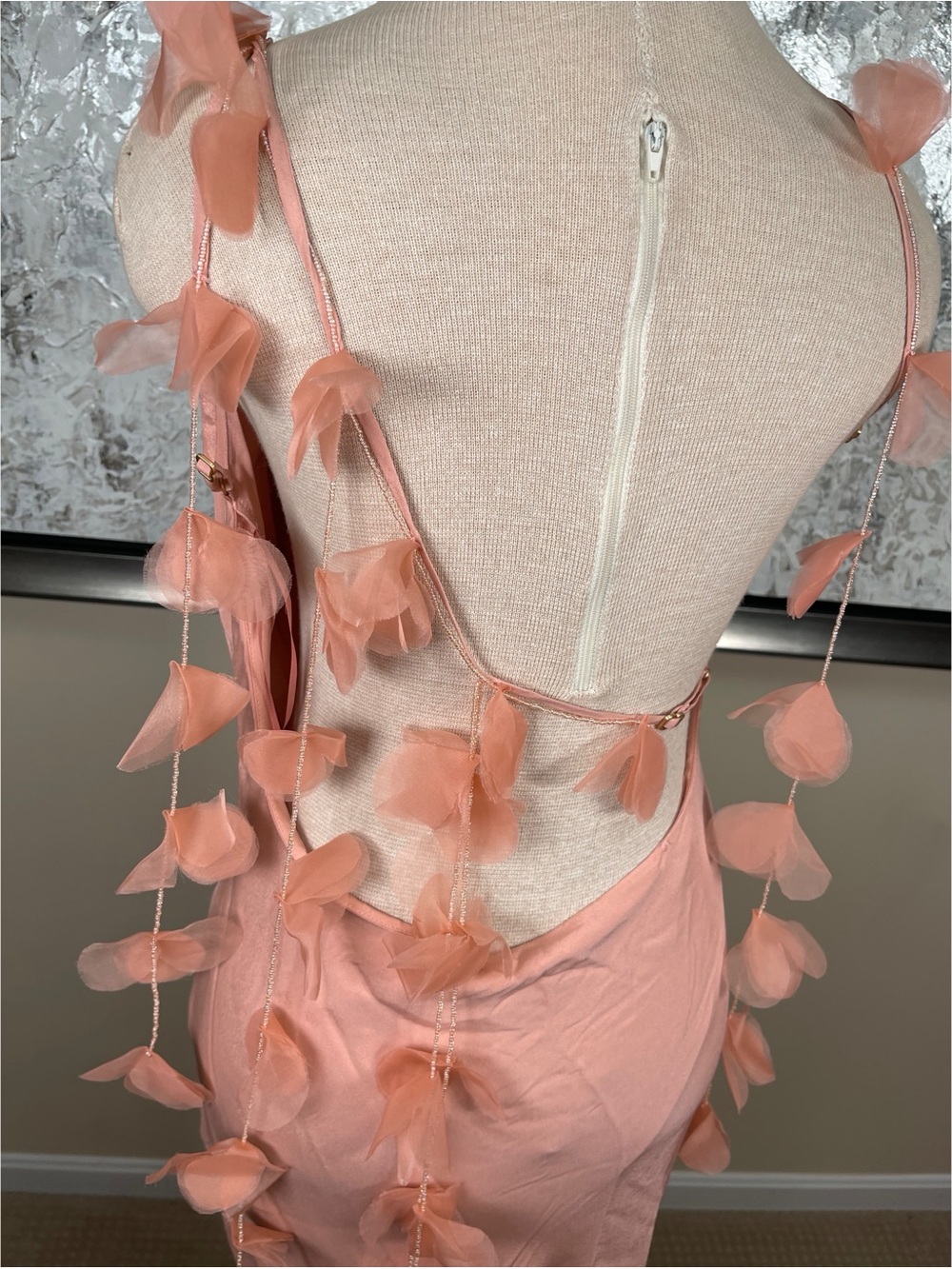 CULT GAIA Nymeria Silk Organza Flower Petal Beaded Cowl Neck Maxi Dress Size M - Picture 6 of 10